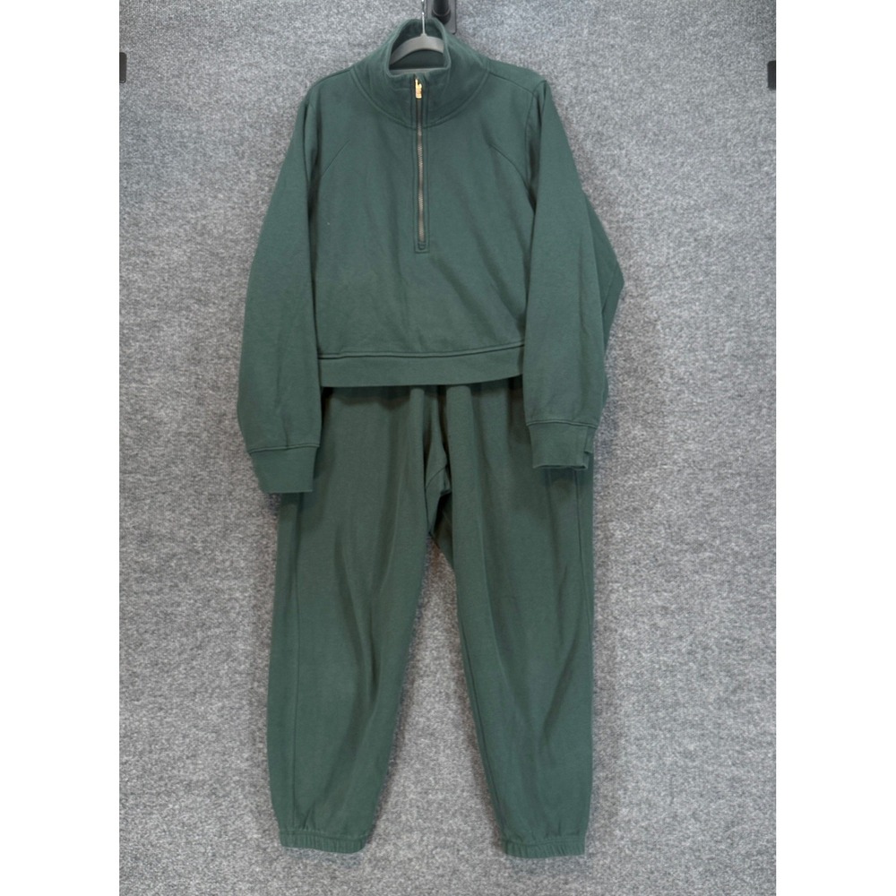 All in Motion Sweatsuit Women XL Green 1/4 Zip Cropped Pullover Joggers Set